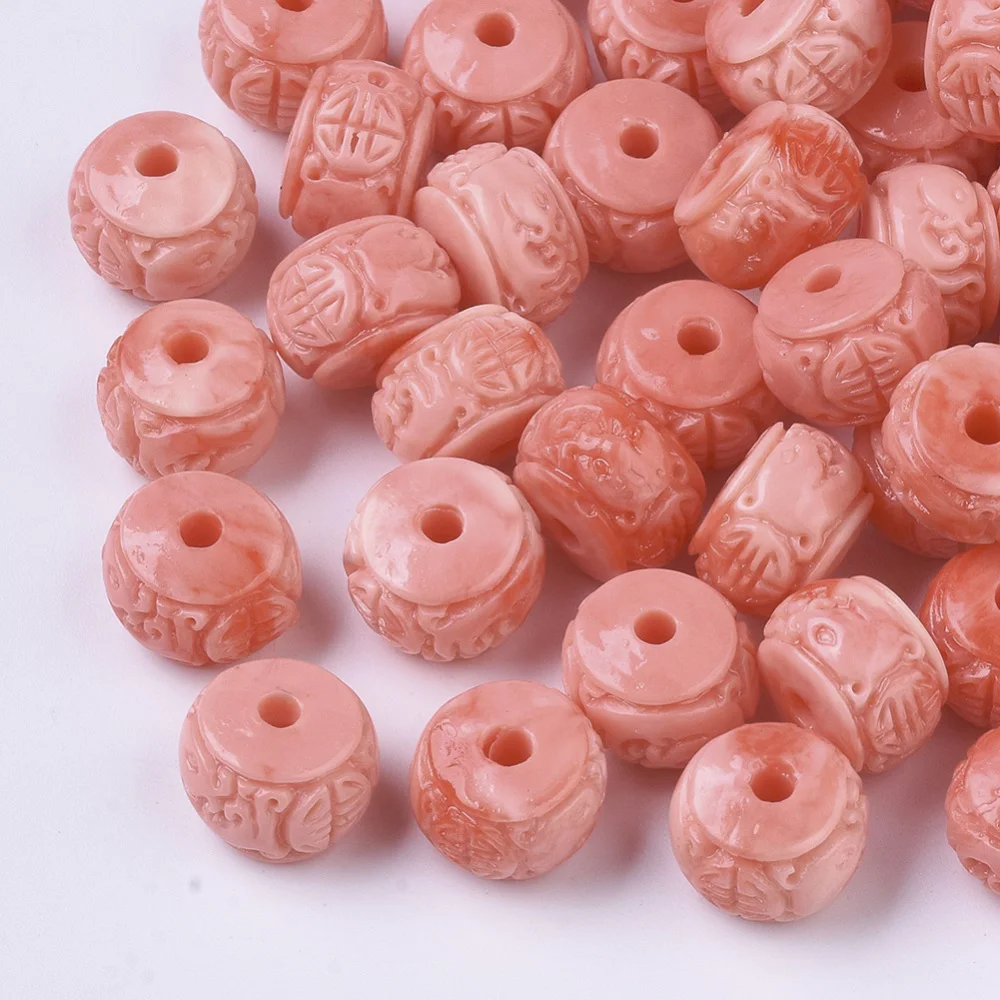 10pcs Synthetic Coral Large Hole Carved Rondelle Beads Mini Loose Spacer 7x11mm 