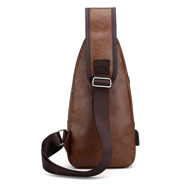 USB Charge Chest Bag Wild Small Bag Fashion Pockets Leather Men's Messenger Bag