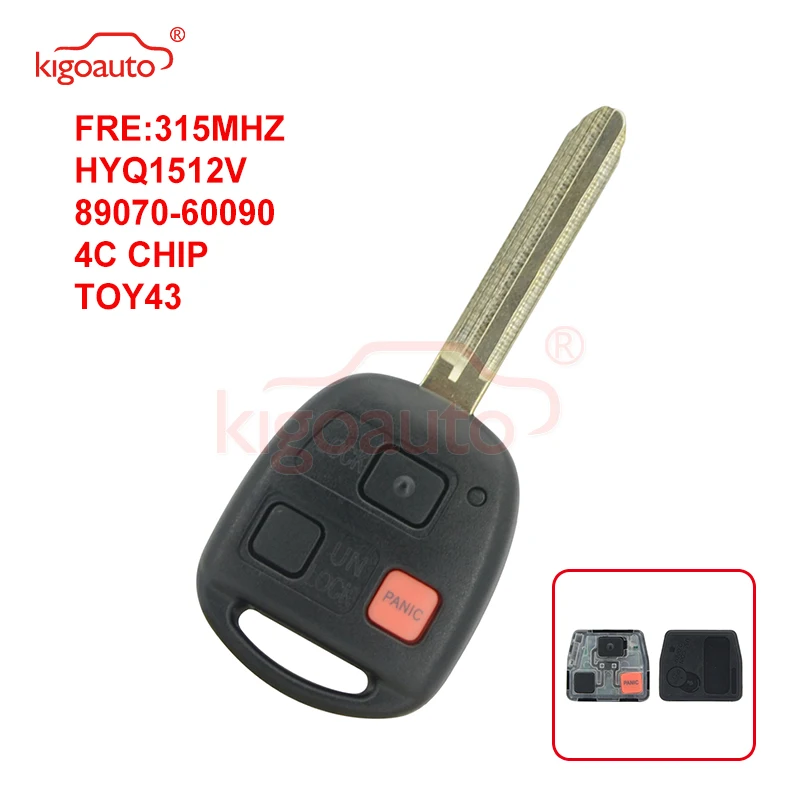 

Kigoauto HYQ1512V/89070-60090 Remote head Key 3 button 315Mhz TOY43 blade for Toyota Land Cruiser+4C