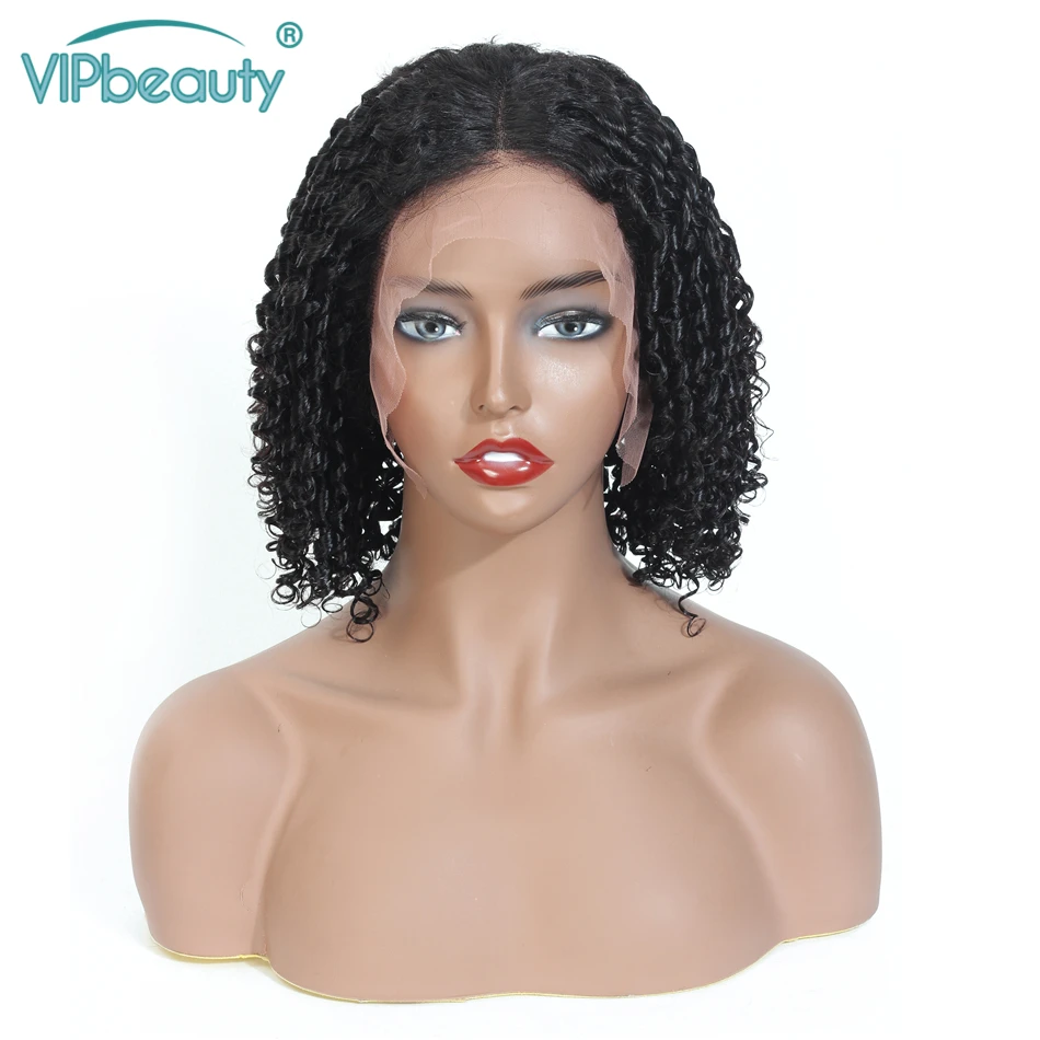 VIPBEAUTY вьющиеся 13x4 кружево парики перуанские Волосы remy могут быть окрашены Синтетические волосы на кружеве человеческих волос парики для чернокожих Для женщин