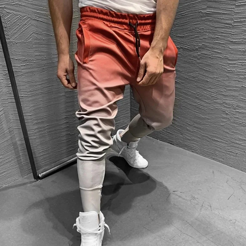 

Autumn New Men Joggers fitness Sweatpants Men Elastic Waist Pencil Pants High Quality Bodybuilding Gradient color Sporting Pants
