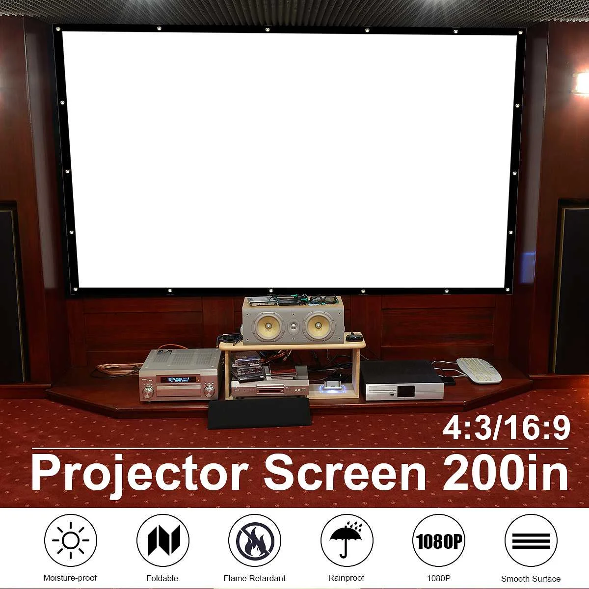 200 дюймов 16:9/4:3 портативный экран для проектора занавес проекционный экран для настенного домашнего кинотеатра