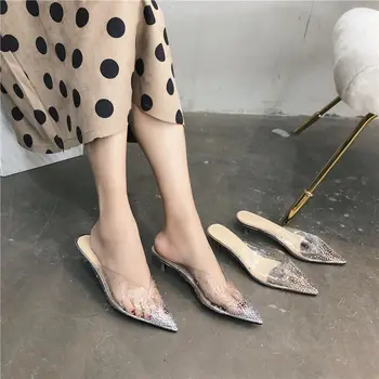 

2019 Shoes Slipper Sharp Low With Air Transparent Sandals Fairy