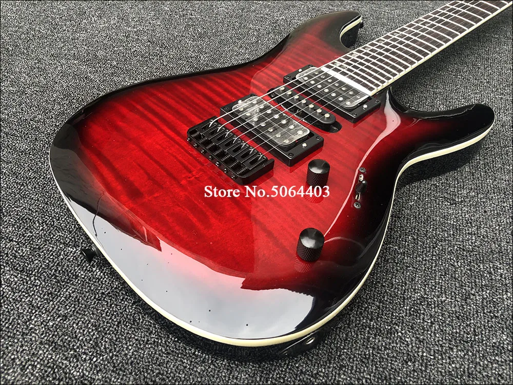 7 string high quality electric guitar, black accessories, back string, red tiger maple veneer, free shipping - Image 5