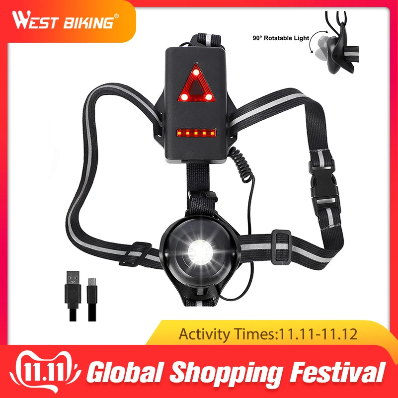 Online WEST RADFAHREN Fahrrad Licht USB Ladung Nacht Lauf Taschenlampe LED Brust Lampe Outdoor Sport Jogging Radfahren Sicherheit Warnung Lichter