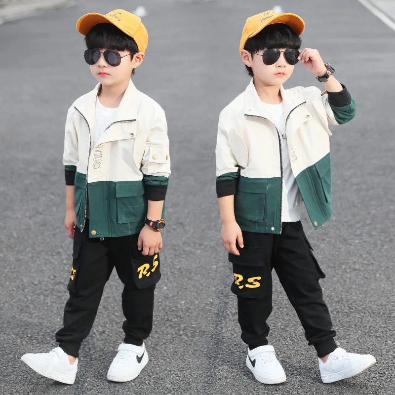 

2019 Autumn New Style Korean-style BOY'S Suit Big Boy Fashion-Style Solid Color Lettered Long Sleeve Two-Piece Set Childrenswear