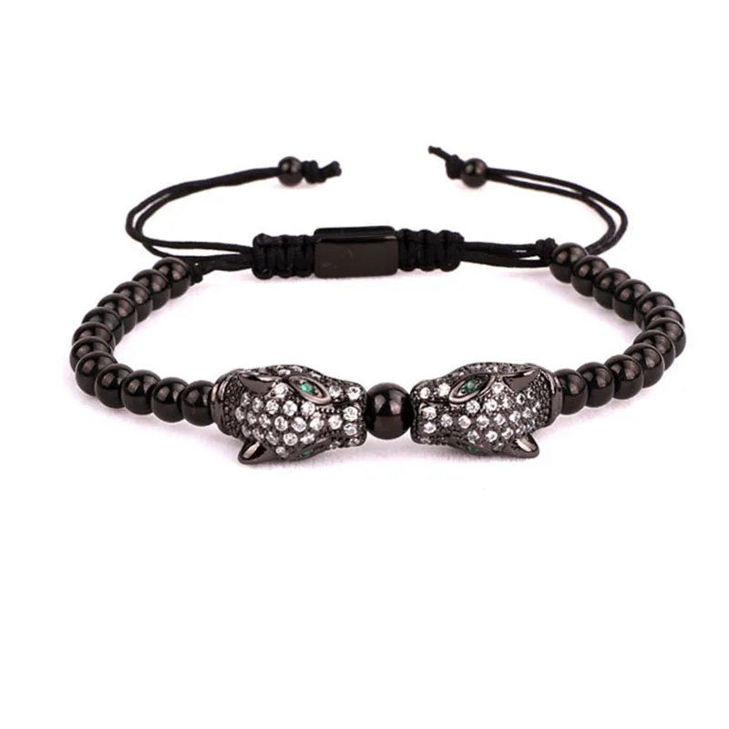 High Quality CZ Micro Pave Leopard Charm Stainless Steel Beads Adjustable Bracelet Men Women - Image 3