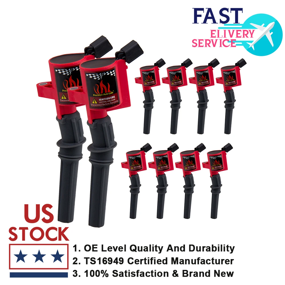 

Set Of 10 Pack Ignition Coil For Ford E350 Excursion F250 F350 F450 V10 6.8L DG508 97-16 High Performance Coil Car Accessories