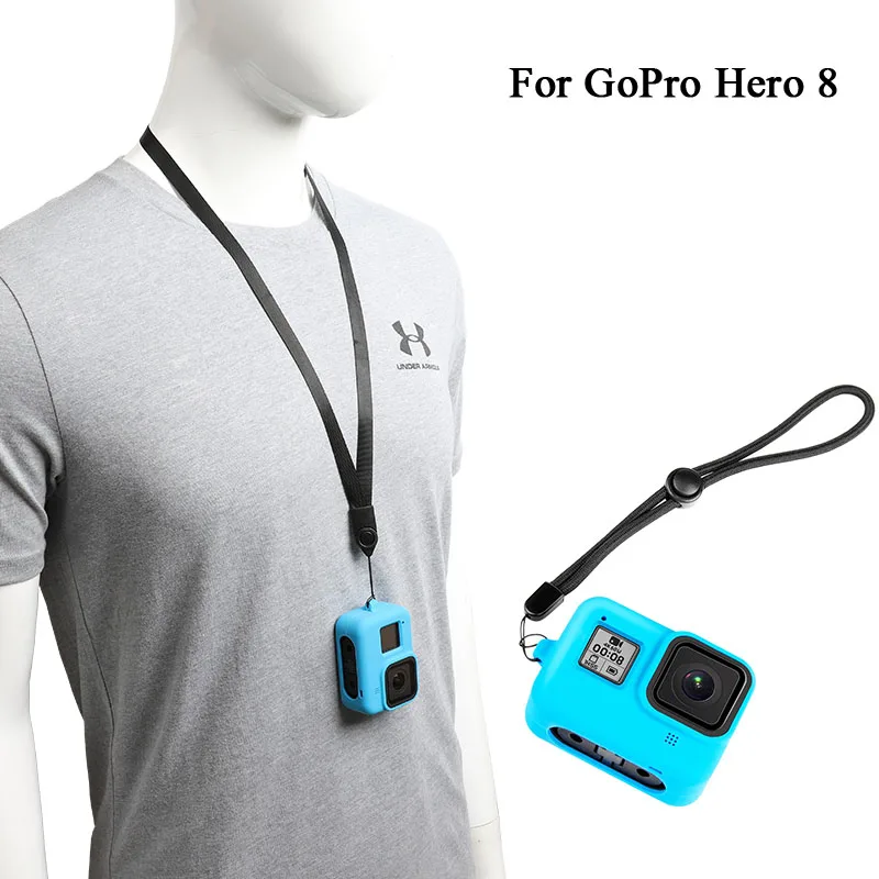 Мягкий силиконовый чехол для корпуса Gopro Hero 8 черный защитный с ремешком комплект