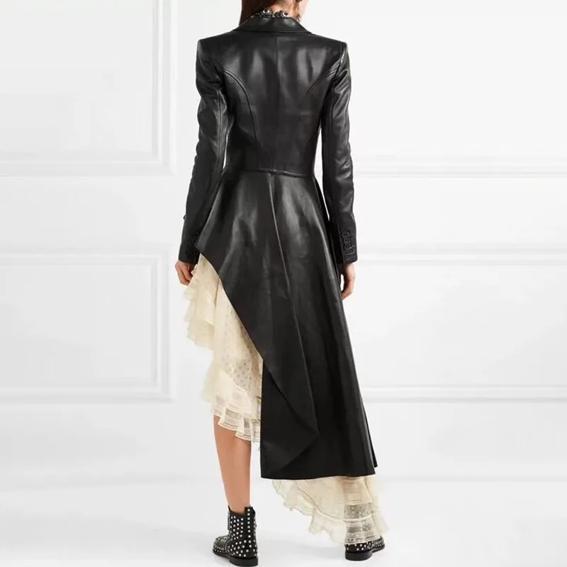 Новое поступление модное женское пальто из искусственной кожи с поясом необычное женское длинное пальто