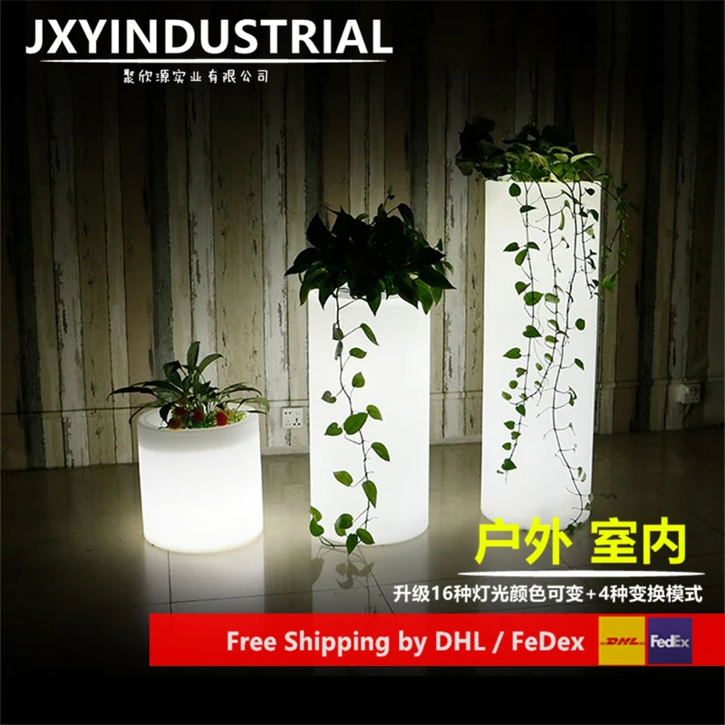 New waterproof LED light round plastic luminous flowerpot cylindrical sub ice barrel outdoor decorative landscape lamp