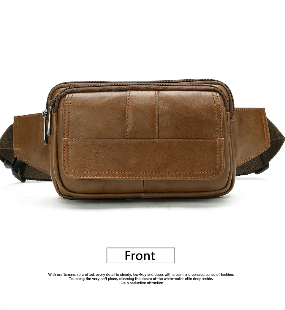 Waist Bag Leather Genuine Men Fanny Pack Money Belt Bag Phone Pouch Bags for Men Small Male Travel Waist Chest Pack 20