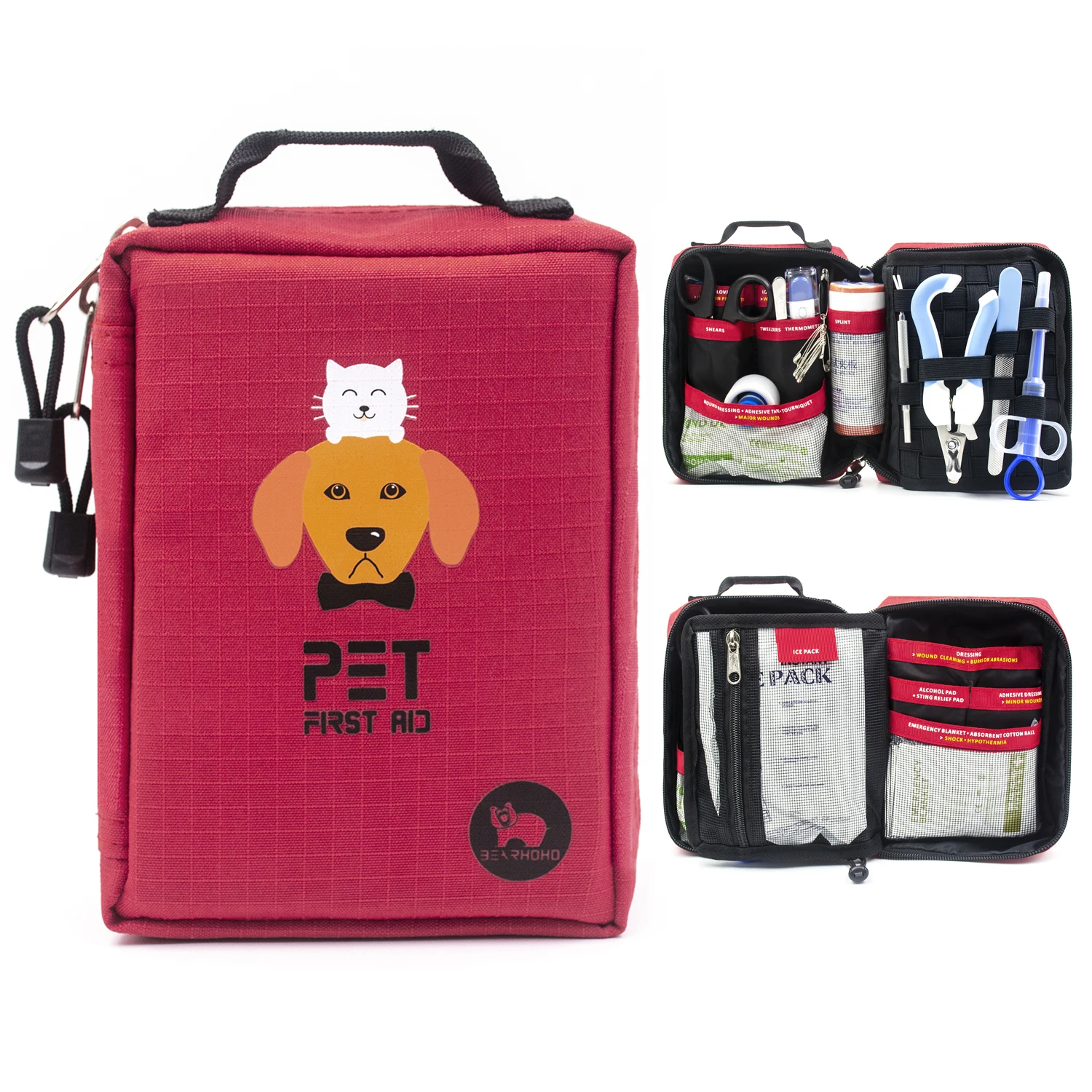 

160 Pieces Pet First Aid Kit Storage Bag 3 Section Handy Lightweight Emergency Medical Rescue Cat Dog Cure Treat