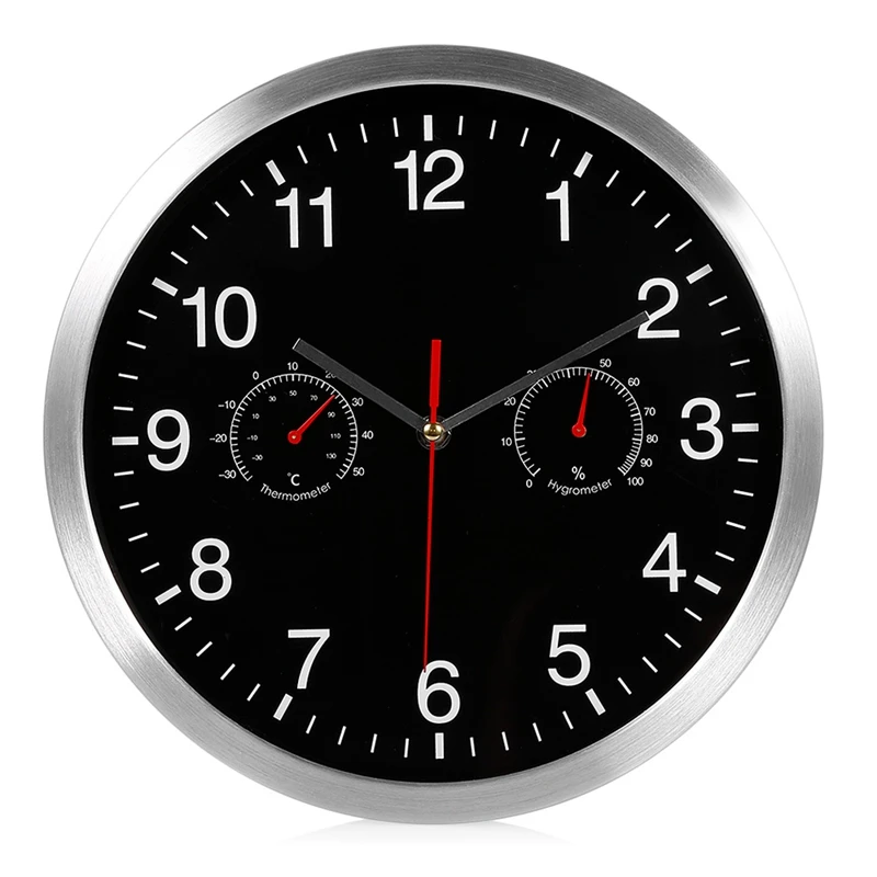 

3 in 1 Silent Quartz Wall Clock Quiet Sweep Movement Thermometer Hygrometer No-Ticking Home Art Decor Wall Clock