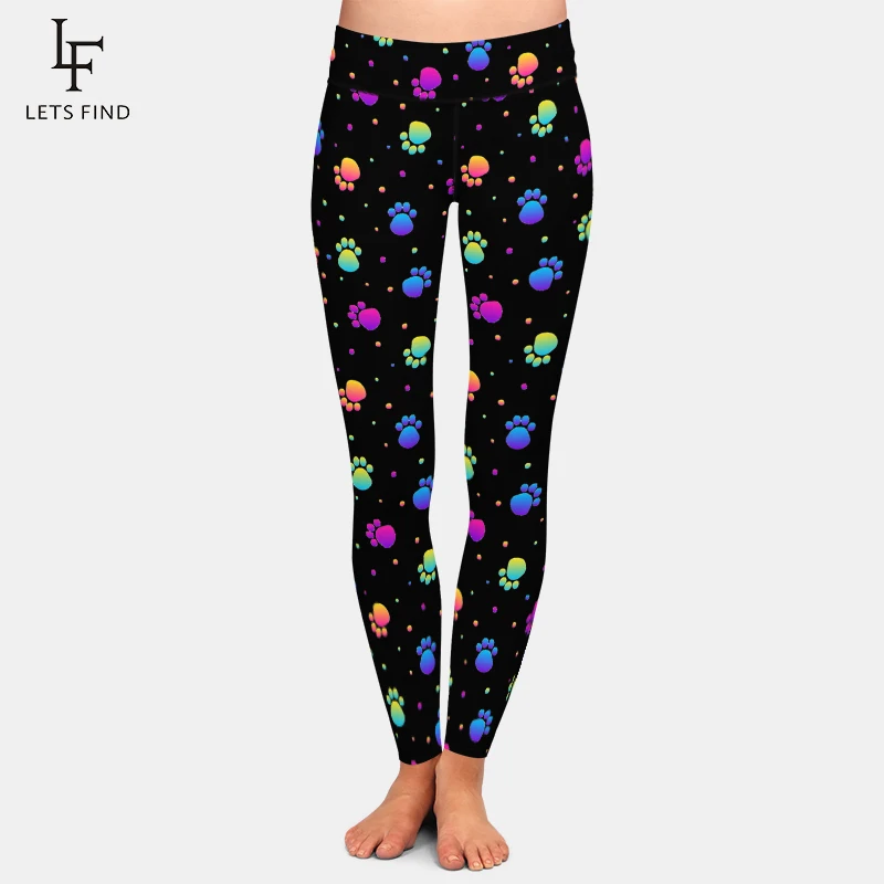 LETSFIND Cute Colorful Dog PAWS Print Plus Size Slim Women Leggings High Waist Fitness Pant Casual Legging for Women adidas leggings Leggings