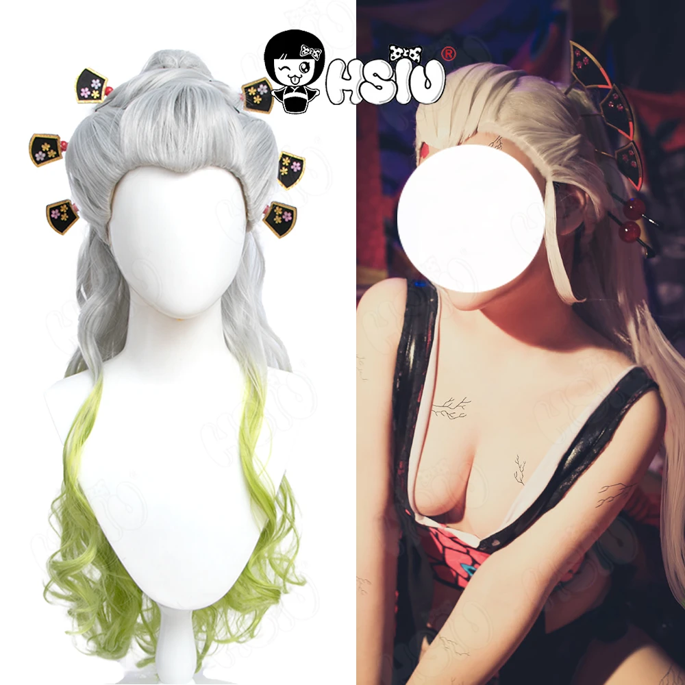 vampire costume women Daki Cosplay Wig Anime Demon Slayer: Kimetsu no Yaiba Cosplay Wig HSIU Silver gradient turquoise long hair halloween outfits