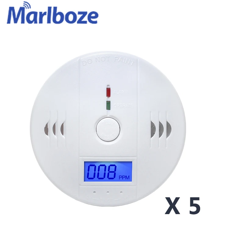 Marlboze-Detector de monóxido de carbono 85dB, Detector de CO fotoeléctrico de alta sensibilidad con sonido de alarma, LCD, alerta independiente, 5 unids/lote