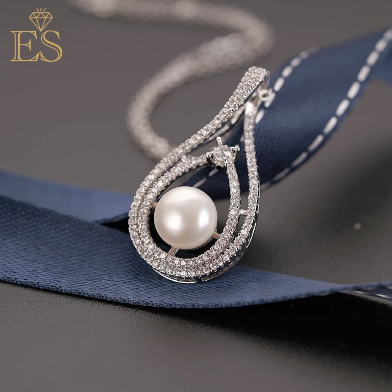 

Pearl Necklace Pendant Empty Holder Micro Zircon Inlaid Classic Necklace