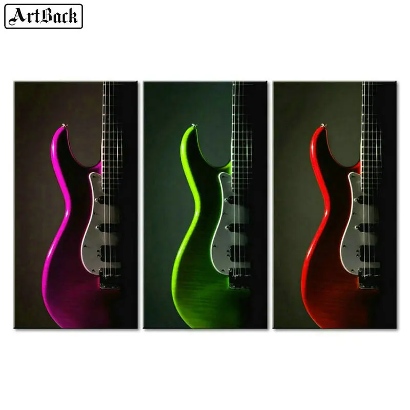 

Diy 5d diamond painting guitar triptych full square music diamond mosaic landscape 3d sticker living room decoration
