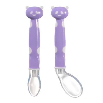 

Safety Long Handle Kids Cutlery Tableware Dinner Flatware Soup Small Soft Cartoon Silicone Spoon Set Curved Head Baby Feeding