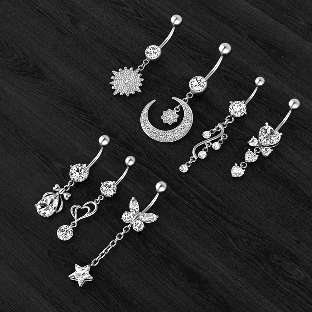 14G Animal Heart Dangle Belly Button Rings Surgical Steel Curved Navel Barbell Ring Body Jewelry Piercing Ombligo for Women Girl piercing jewelry metal jewelry body jewelry body piercing jewelry