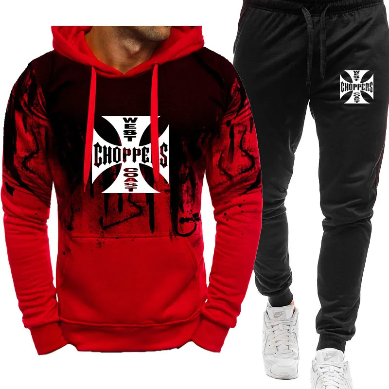 

（Hoodie+pants）New casual sports Men 2 Pieces Sets West Coast Chopper logo print Autumn high quality cotton Fashion Hoodie set