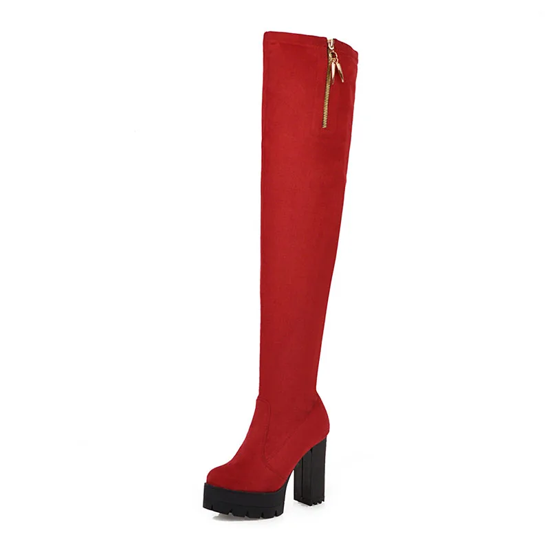 Coolcept/женские туфли на высоком каблуке, плюс Размеры; большие размеры 33-48, Новое поступление, горячая Распродажа, зимние сапоги выше колена на платформе, Обувь на квадратном каблуке, с молнией; женские теплые ботинки; Botas - Цвет: red