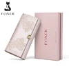FOXER Women's Card Holder Fashion Clutch Bag Split Leather Long Tri-fold Wallet Flower Pattern Phone Bag Clutch Purse Coin Purse ► Photo 1/6