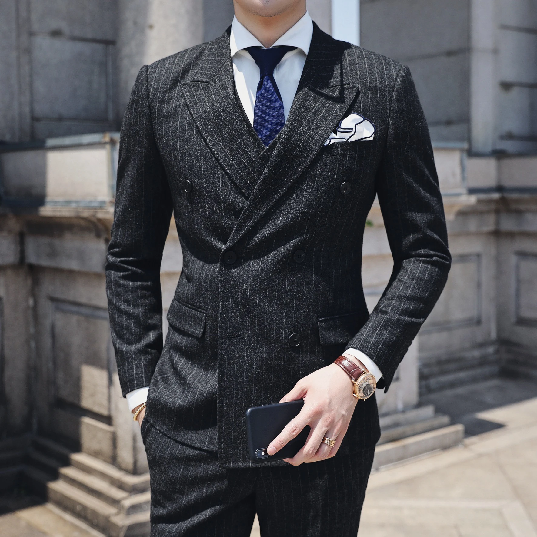 

Double Breasted Suits Mens Striped Wedding Suits for Mens Business Suits Formal Vestidos Hombre Para Matrimonio Moda Masculina
