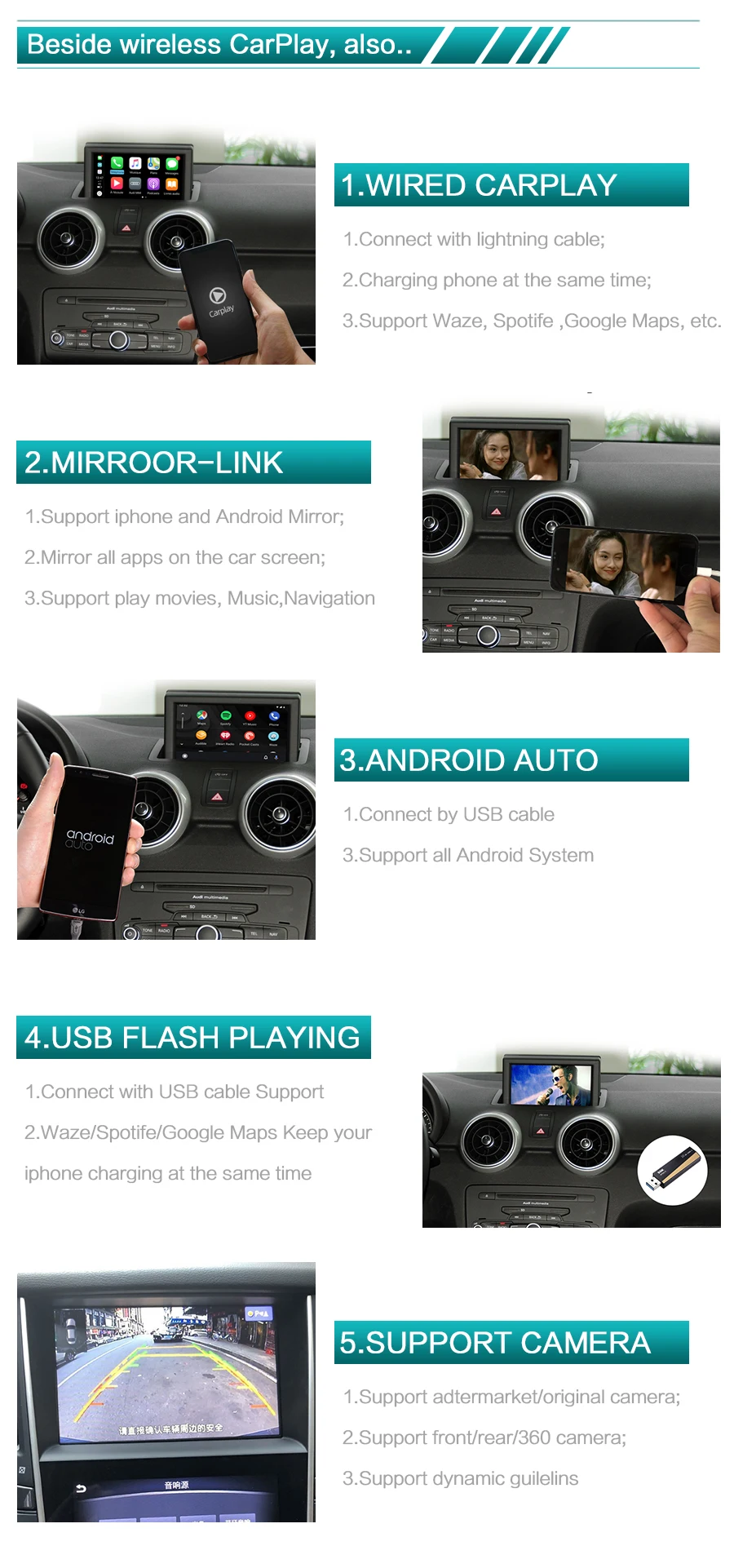 Sinairyu WIFI Wireless Apple Carplay For Audi A1 A3 A4 A5 A6 A7 A8 Q3 Q5 Q7 C6 MMI 3G RMC 2010- iOS Android Mirroring Auto