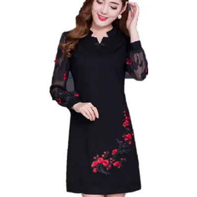 Boho Lace Print Flower Women Dress V-Neck Slim A Line Ladies Dresses Elegant Work Sexy Femme Vestidos 2020 Autumn Winter V305 | Женская