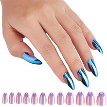 Горячие продажи симфония красоты ногтей кончик 24 металлические текстурированные наклейки для ногтей зеркало яркие накладные ногти с покрытием продукт острый носок носить най