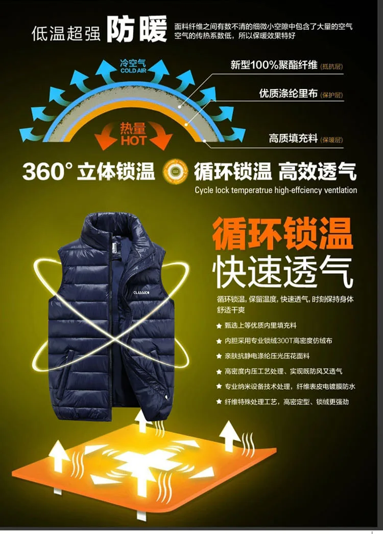 Autumn& Winter New Style Thick down Feather Cotton Vest Plus-sized Youth Men Waistcoat Coat Large Size Men's Casual