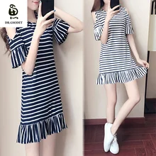 

GSODET Women's Elegant Dress for Women Korean Short-Sleeved Ruffle Loose Striped Strapless Sexy Women's Fashion Dresses