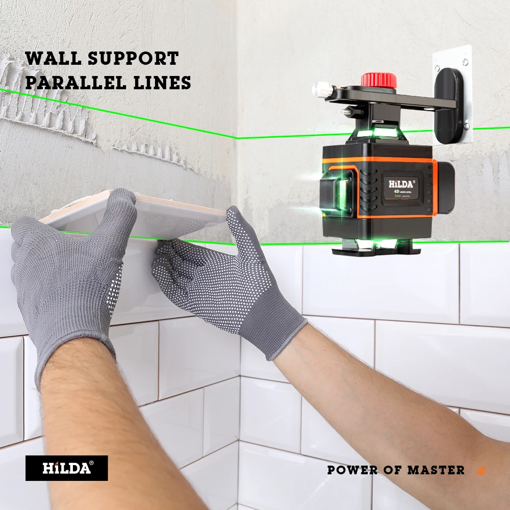 HILDA Laser Level 16 Lines 4D cross line 1/2 battery Green laser level self-leveling level laser horizon vertical measure