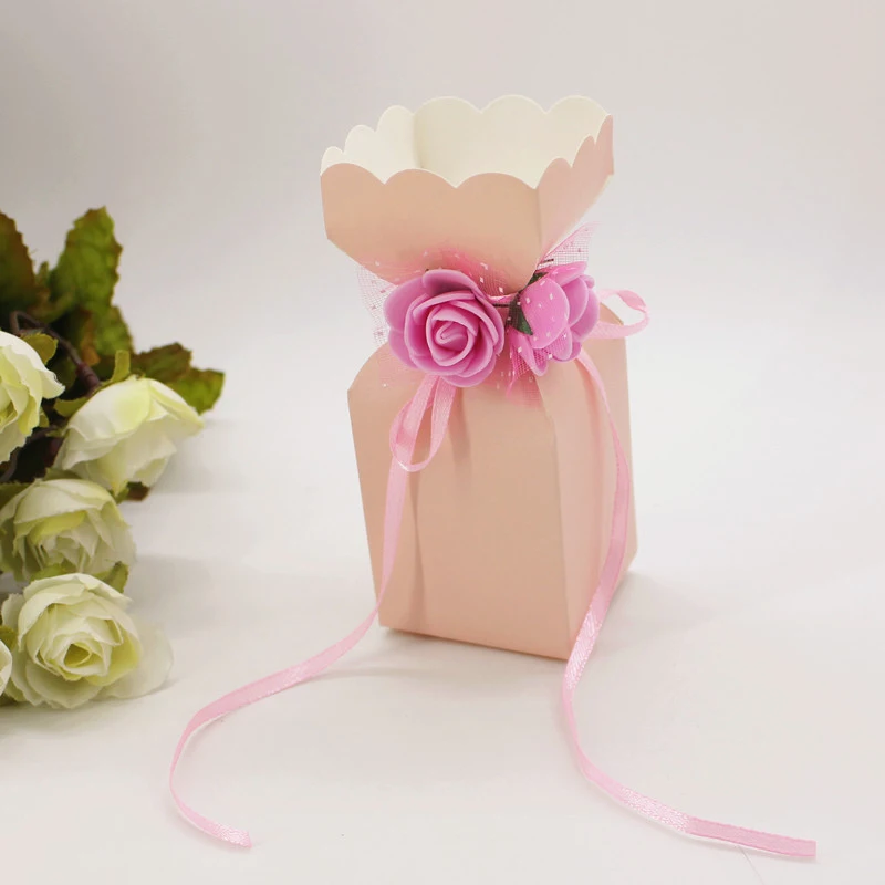 

25Pcs Candy Box Vase Shape Wedding Party Paper Favors Gift Exquisite Ribbon