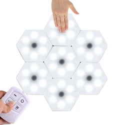 Lampe murale hexagonale à 6LED avec télécommande à piles, en forme d'alvéoles blanches, à monter soi même, veilleuse tactile modulaire pour le bureau et la maison 