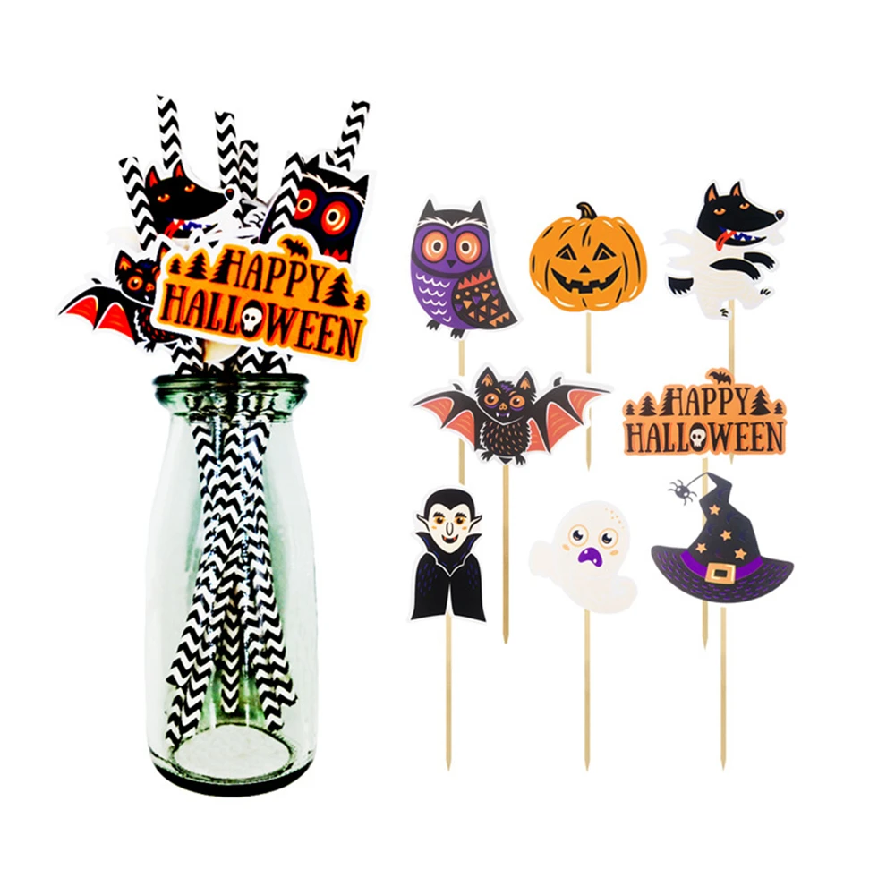 

Halloween Creative Cake Topper Straw Cake Insert Card Cake Decor For Birthday Festival Party Plug Cake Decoration