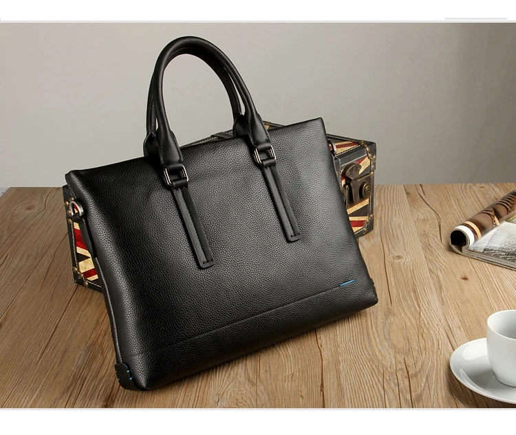 Large-capacity briefcase men handsome leather casual retro handbags business office travel solid color computer bag