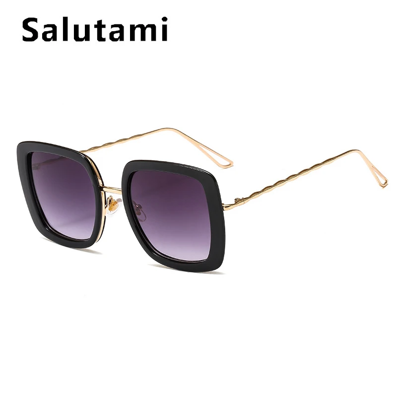 Women Square Sunglasses Luxury Brand Vintage Alloy Metal Slim Frame Eyewear Female Black Brown Gradient Sun Glasses Ins New