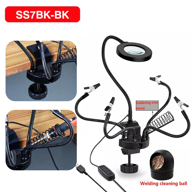 YH-KE Led 3X Magnifier Bench Vise Table Clamp Soldering Helping Hand Soldering Station USB 5Pc Flexible Arms Third Hand Tool Office Supplies YH-KE Led 3X Magnifier Bench Vise Table Clamp Soldering Helping Hand Soldering Station USB 5Pc Flexible Arms Third Hand Tool Office Supplies
