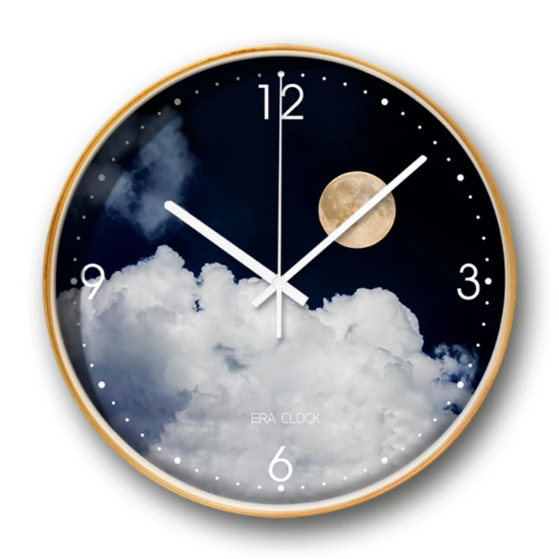 Decorative Blue Ocean Metal Wall Clocks Silent Quartz Circular Moon
