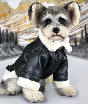 

Warm Winter Dog Jacket for Small Dog Down Jackets Leather Jacket Coat,Fur Collar Puppy Fleece Poodle Schnauzer Bulldog Outfit