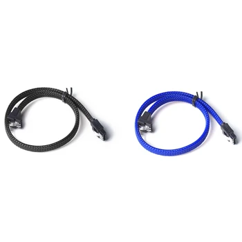 

2Pcs 50CM SATA 3.0 III SATA3 7Pin Data Cable Right Angle 6Gb/S SSD Cables HDD Hard Disk Data Cord with Nylon Sleeved(Blue&Black)