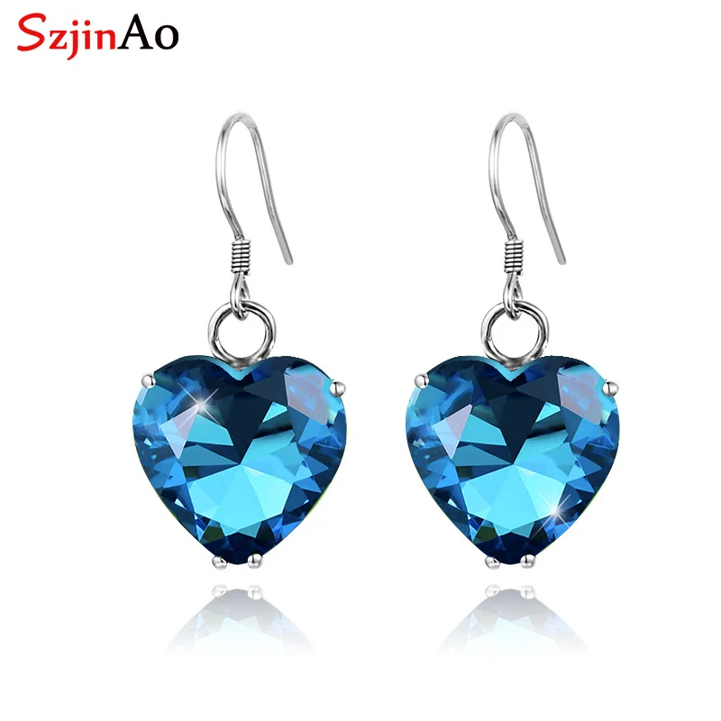 

SzjinAo Handmade March Birthstone Unique Aquamarine Earrings For Women solid 925 sterling silver Vintaga Earring Wedding Gift