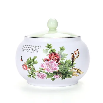 

Round Painted Porcelain Pu'Er Tea Caddy White Ceramic Storage Tank Coffee Organizer Moisture Proof Tea Box Coffee Sealed Jar