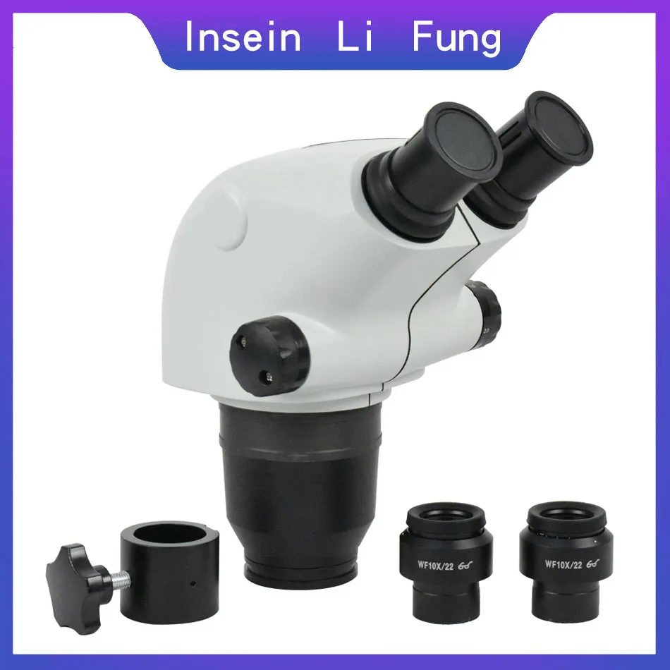 US $148.75 Binocular Stereo Microscope Head Continuous Zoom 65X65X 7X45X Trinocular CMount Synchronous Focus Magnifier Welding Repair