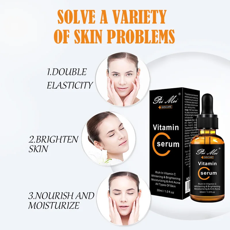 Aichun Vitamin C Serum Whitening Fade Spots Remove Freckle Brighten Liquid Moisturizer Firming Repairing Acne Anti-Aging Essence