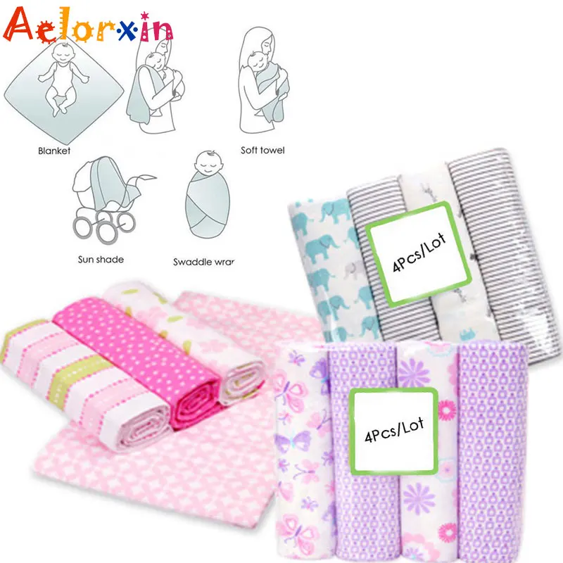 

4Pcs/Lot Baby Blankets 100% Cotton Muslin Diapers Baby Swaddle Blanket Swaddle Wrap envelope For newborns Infant Baby Bath