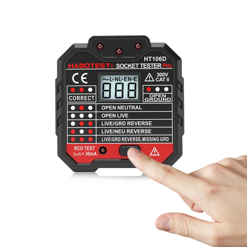 HT106D разъем тестовый er напряжение тестовое гнездо детектор ЕС вилка заземление нулевой линии вилка полярность фаза проверка автоматический выключатель искатели